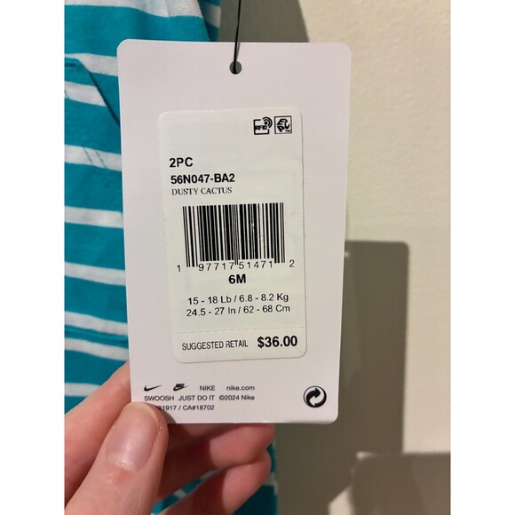 NWT Nike Blue Stripe Romper with Front Pocket- 6-9M - Picture 3 of 3